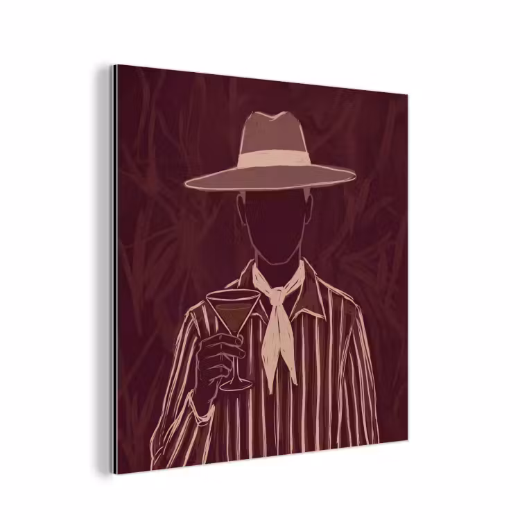 Mens - Hoed - Cocktail - Abstract - Bruin aluminium wit klein -3d