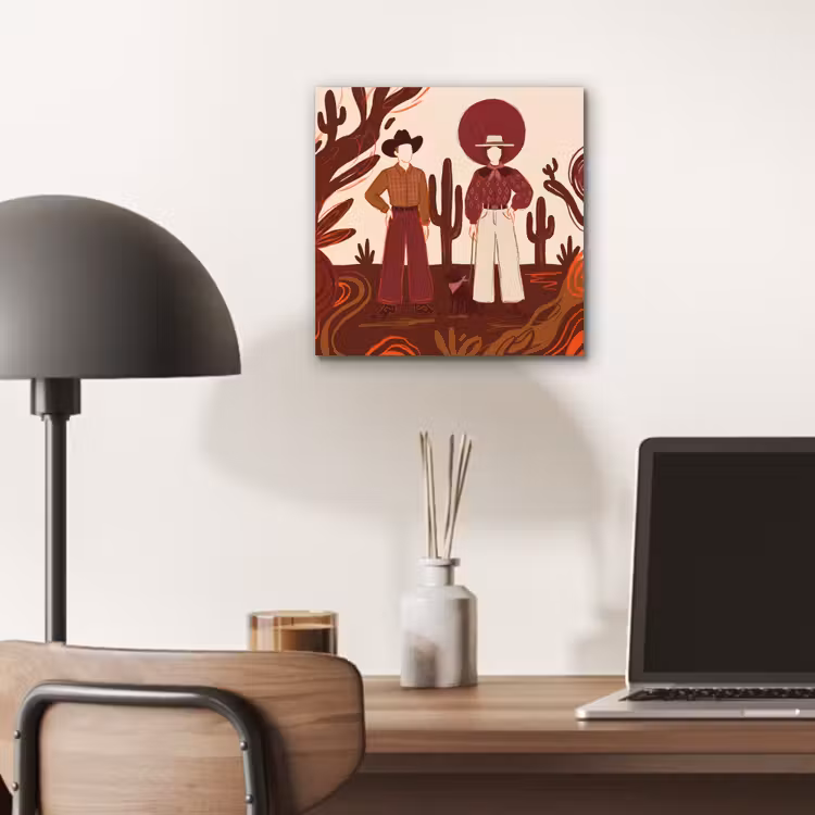 Mensen - Cowboykleding - Westerse stijl - Illustratie - Bruin aluminium wit klein -sfeer5
