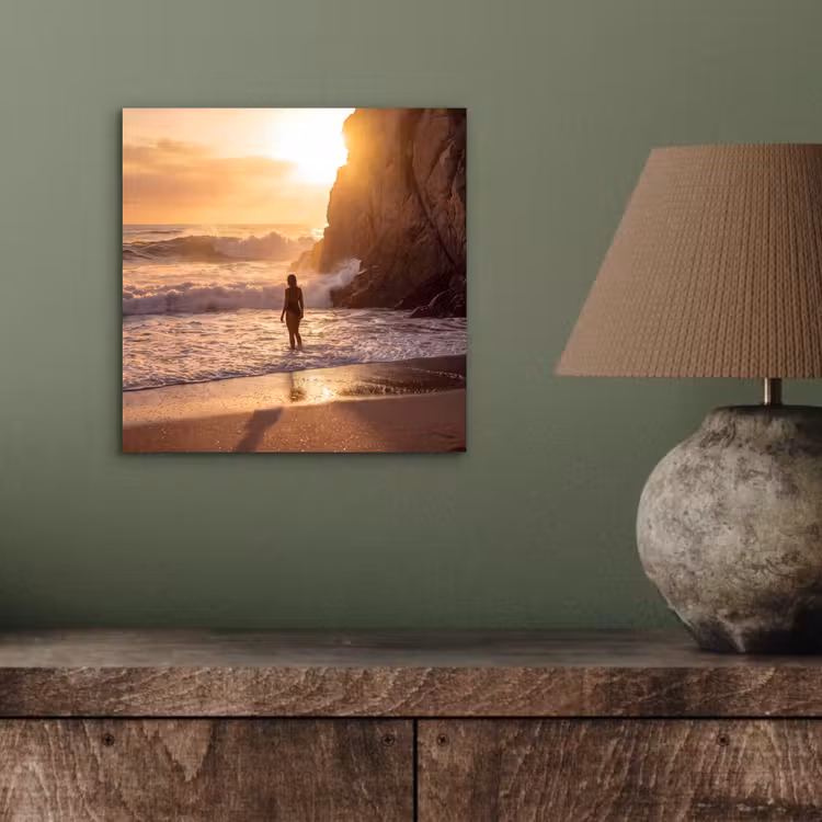 Mensen - Oceaan - Zonsondergang - Kust - Goud aluminium wit klein -sfeer2
