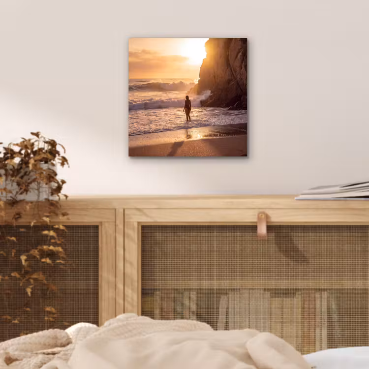 Mensen - Oceaan - Zonsondergang - Kust - Goud aluminium wit klein -sfeer3