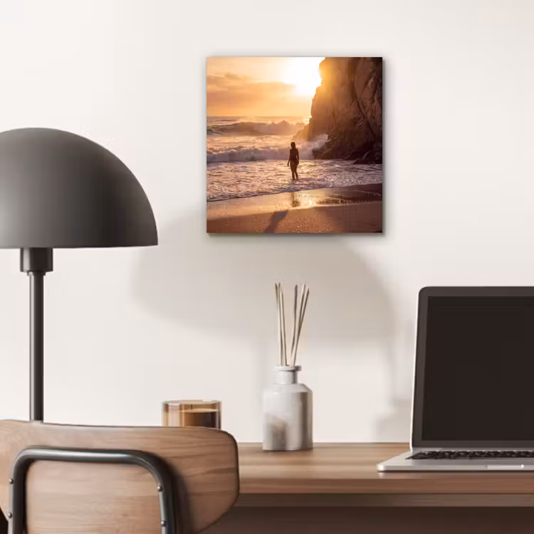 Mensen - Oceaan - Zonsondergang - Kust - Goud aluminium wit klein -sfeer5
