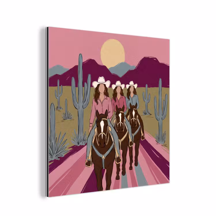 Mensen - Paard - Woestijn - Abstract - Roze aluminium wit klein -3d