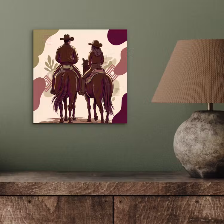 Mensen - Ruiters - Western - Illustratie - Bruin aluminium wit klein -sfeer2