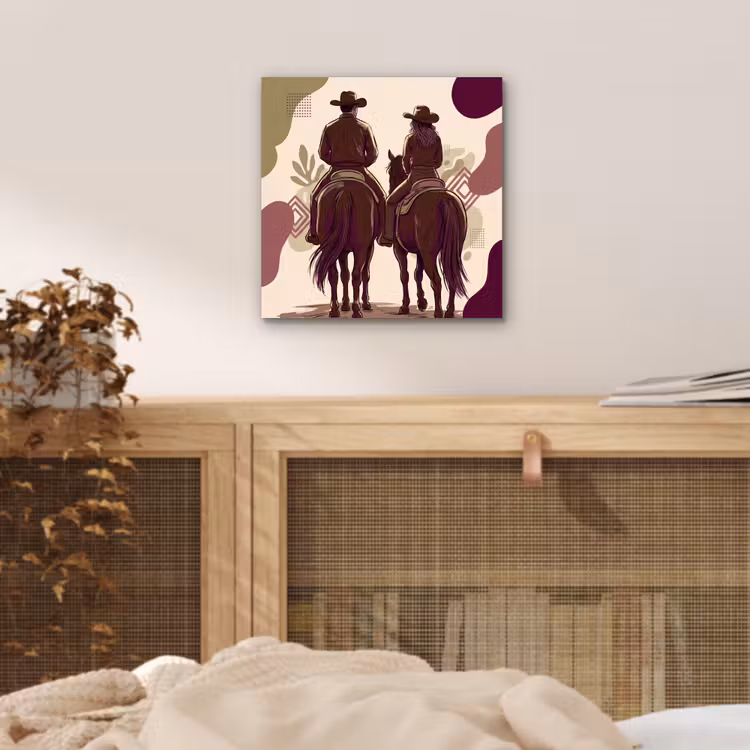 Mensen - Ruiters - Western - Illustratie - Bruin aluminium wit klein -sfeer3