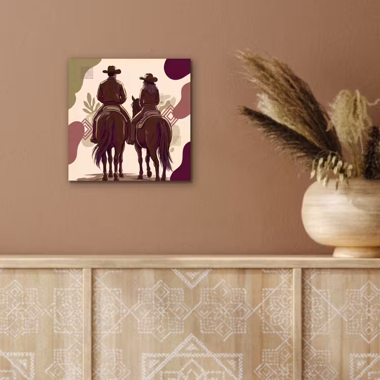 Mensen - Ruiters - Western - Illustratie - Bruin aluminium wit klein -sfeer4