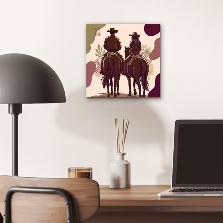 Mensen - Ruiters - Western - Illustratie - Bruin aluminium wit klein -sfeer5