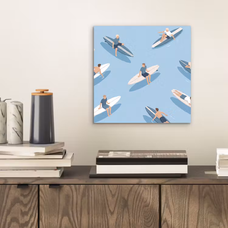 Mensen - Surfen - Water - Zomer - Illustratie aluminium wit klein -sfeer1