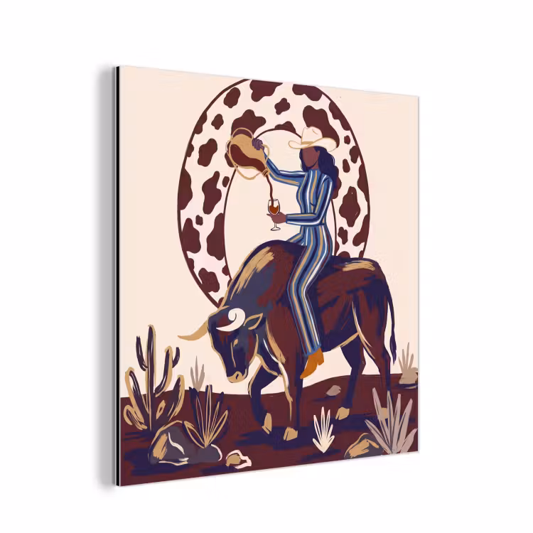 Mensen - Dieren - Cowboy - Abstract - Kleurrijk aluminium wit klein -3d