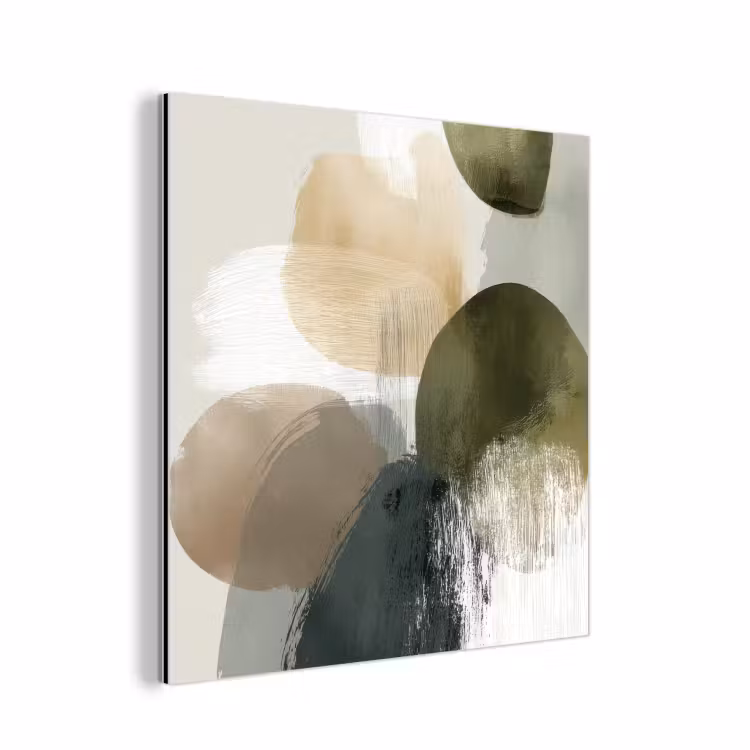Minimalistisch - Cirkels - Penseelstreken - Beige aluminium wit klein -3d