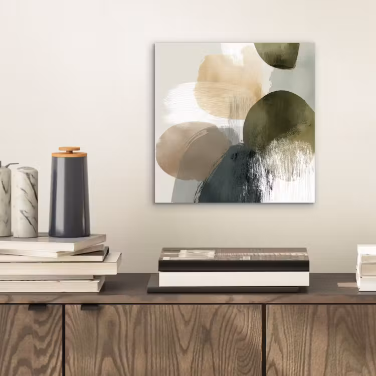 Minimalistisch - Cirkels - Penseelstreken - Beige aluminium wit klein -sfeer1