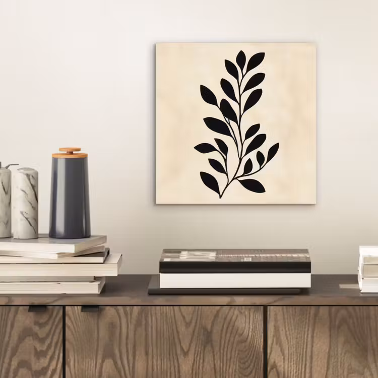 Minimalistisch - Tak - Bladeren - Zwart aluminium wit klein -sfeer1
