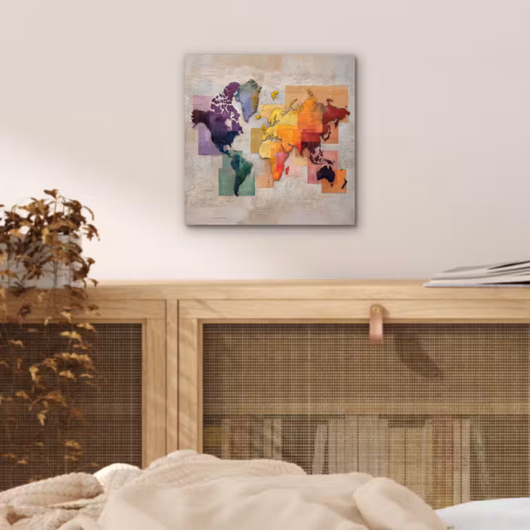 Modern - Wereldkaart - Kleurvakken aluminium wit klein -sfeer3