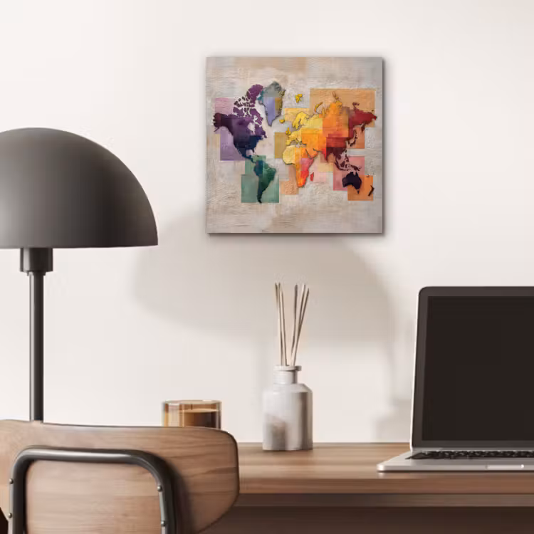 Modern - Wereldkaart - Kleurvakken aluminium wit klein -sfeer5