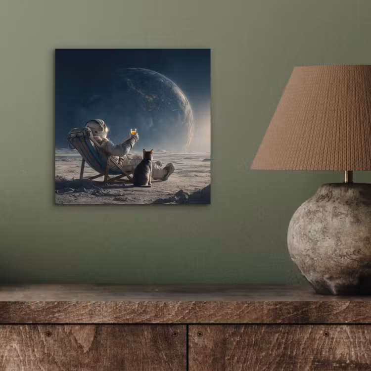 Maan - Kat - Astronaut - Ruimte aluminium wit klein -sfeer2