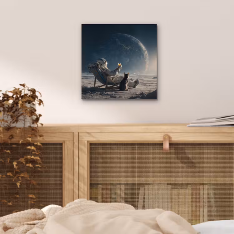 Maan - Kat - Astronaut - Ruimte aluminium wit klein -sfeer3