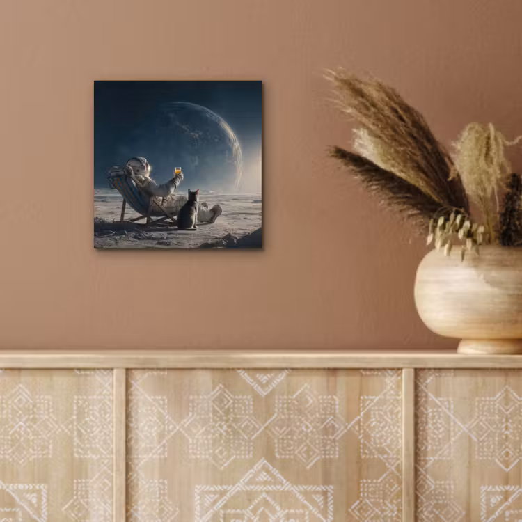 Maan - Kat - Astronaut - Ruimte aluminium wit klein -sfeer4
