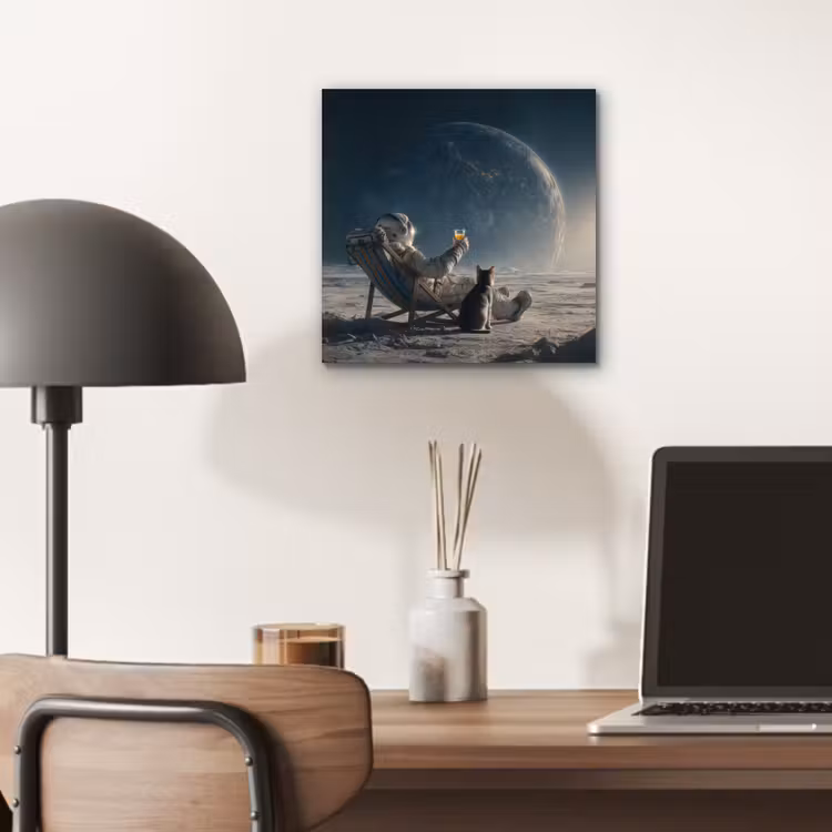Maan - Kat - Astronaut - Ruimte aluminium wit klein -sfeer5