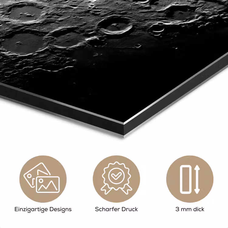 Alu-Dibond-Bild - Mond – Krater – Weltraum - Maan - Kraters - Ruimte aluminium wit klein