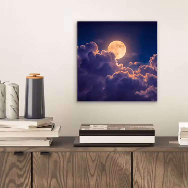 Maan - Wolken - Nacht - Oranje aluminium wit klein -sfeer1