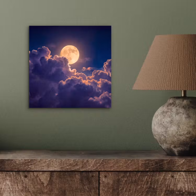 Maan - Wolken - Nacht - Oranje aluminium wit klein -sfeer2