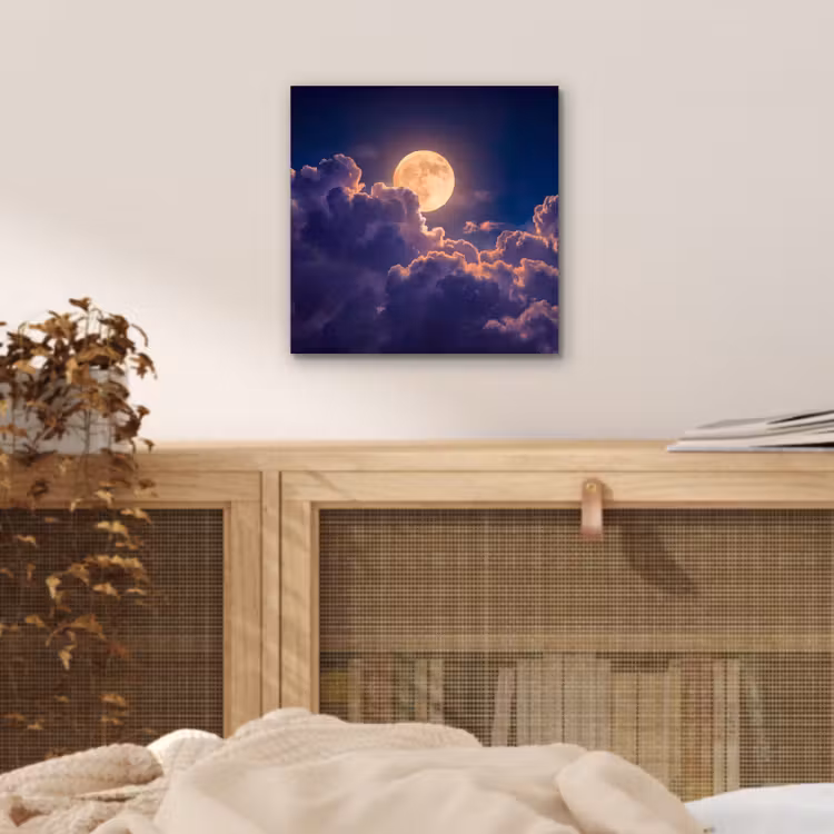 Maan - Wolken - Nacht - Oranje aluminium wit klein -sfeer3