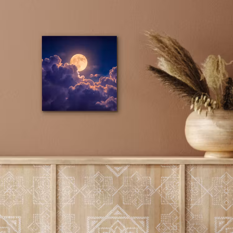 Maan - Wolken - Nacht - Oranje aluminium wit klein -sfeer4