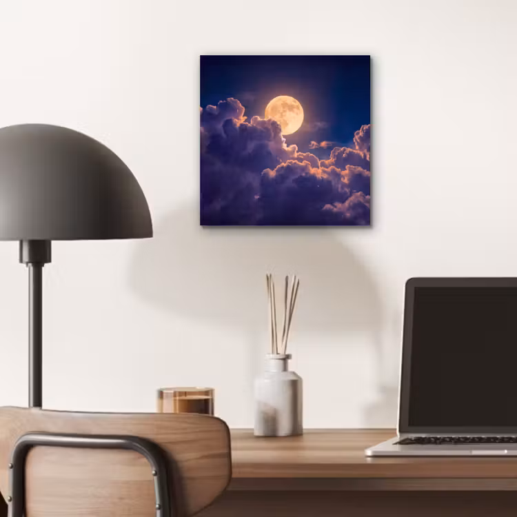 Maan - Wolken - Nacht - Oranje aluminium wit klein -sfeer5