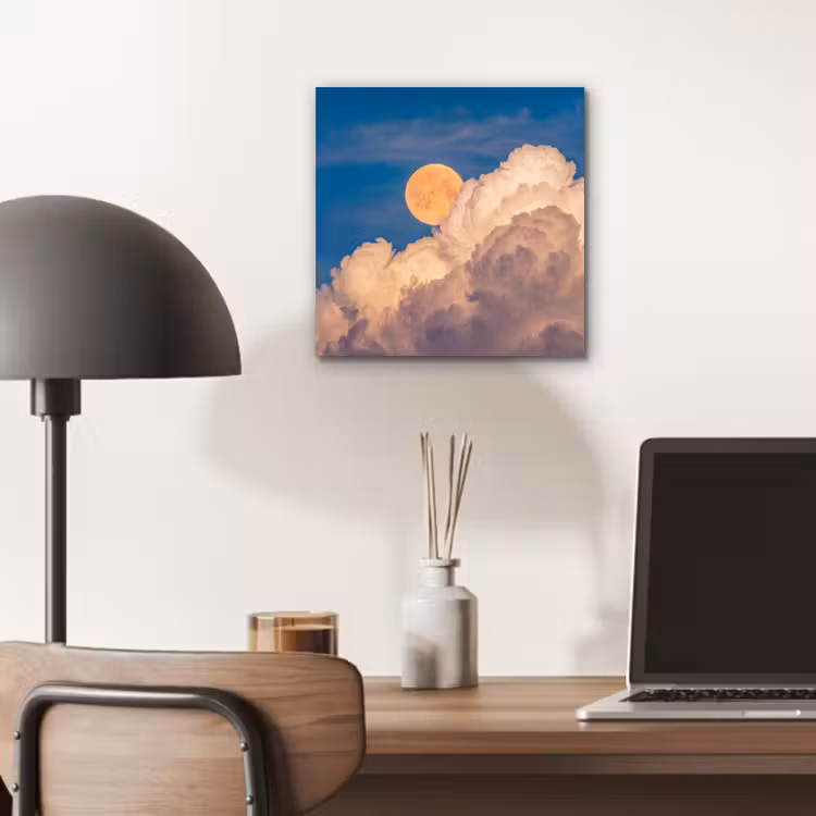 Maan - Wolken - Natuur - Oranje aluminium wit klein -sfeer5