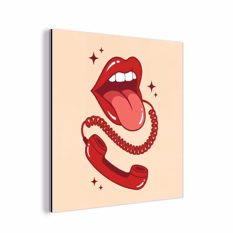 Mond - Telefoon - Popart - Rood - Illustratie aluminium wit klein -3d