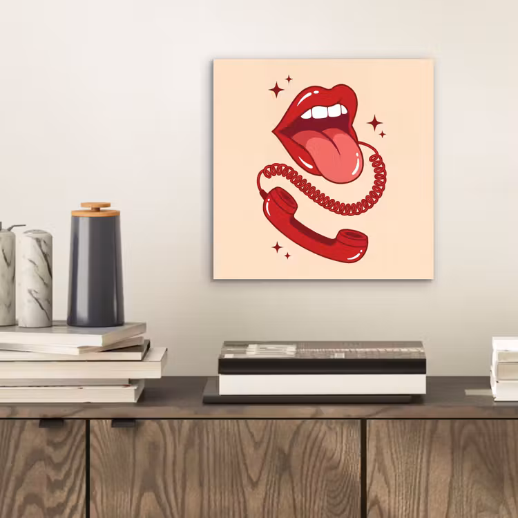 Mond - Telefoon - Popart - Rood - Illustratie aluminium wit klein -sfeer1