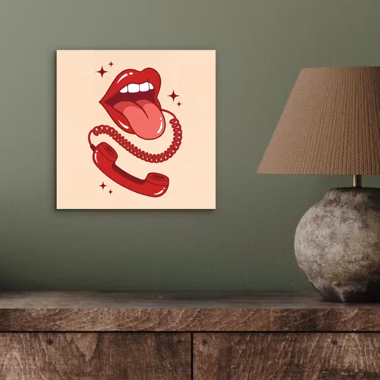 Mond - Telefoon - Popart - Rood - Illustratie aluminium wit klein -sfeer2