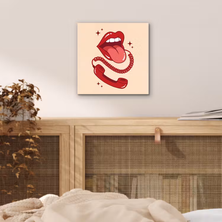 Mond - Telefoon - Popart - Rood - Illustratie aluminium wit klein -sfeer3