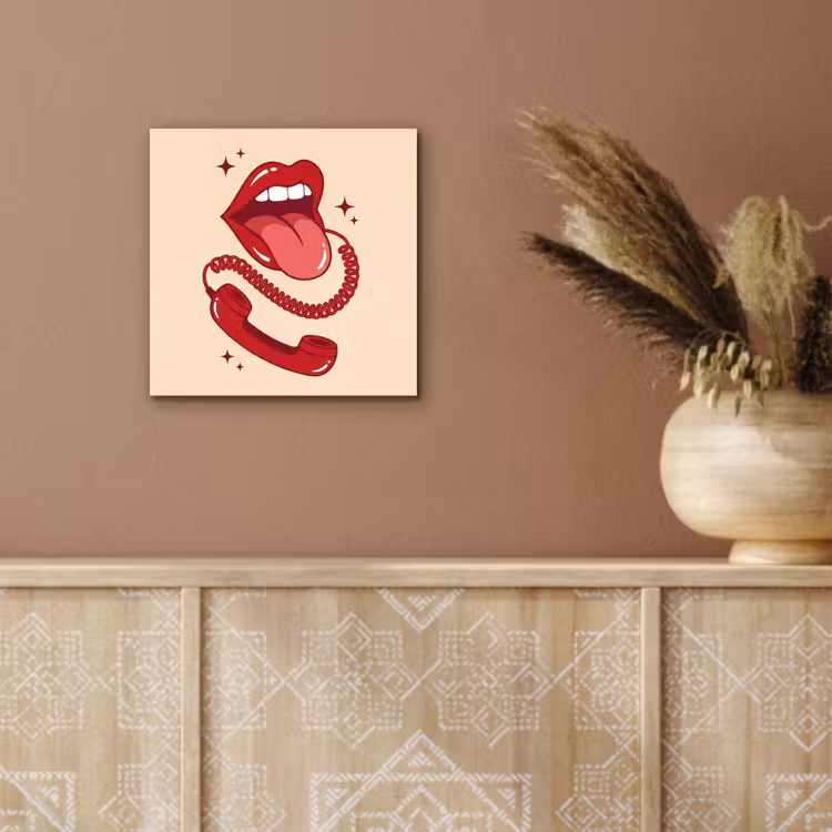 Mond - Telefoon - Popart - Rood - Illustratie aluminium wit klein -sfeer4