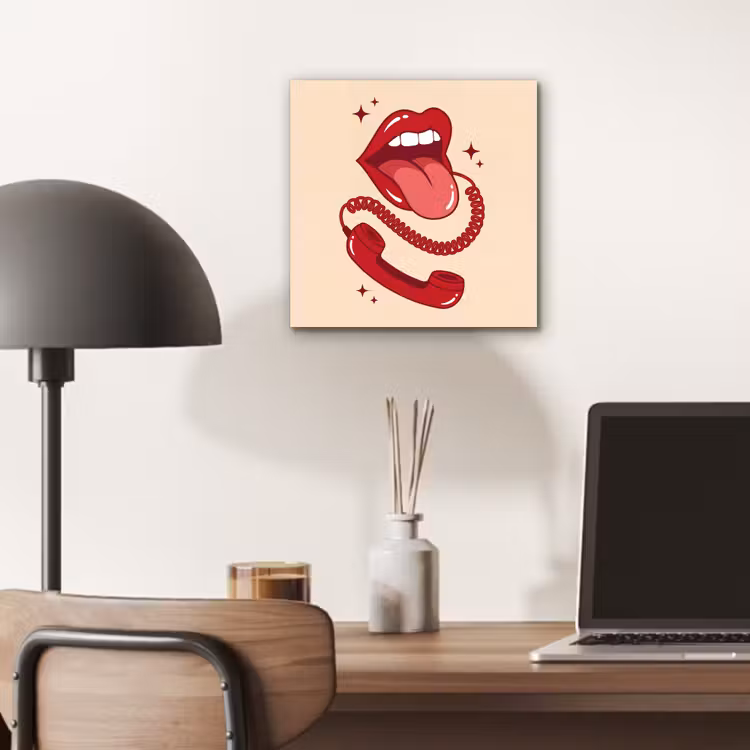 Mond - Telefoon - Popart - Rood - Illustratie aluminium wit klein -sfeer5