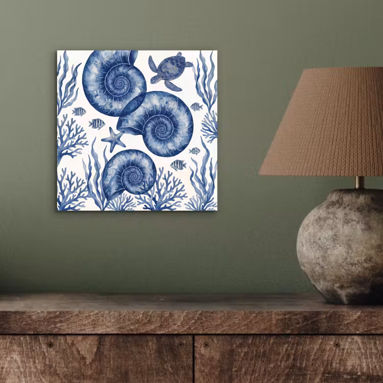 Schelp - Spiraal - Zeeleven - Aquarel - Blauw aluminium wit klein -sfeer2