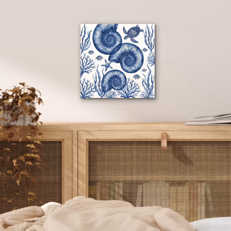 Schelp - Spiraal - Zeeleven - Aquarel - Blauw aluminium wit klein -sfeer3