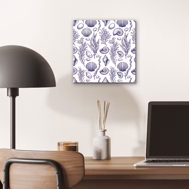 Schelpen - Zeewier - Oceaan - Illustratie - Blauw aluminium wit klein -sfeer5