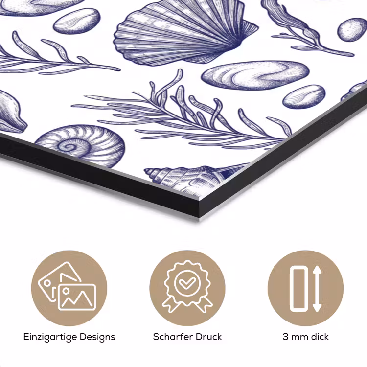 Schelpen - Zeewier - Oceaan - Illustratie - Blauw aluminium wit klein -closeup_DE