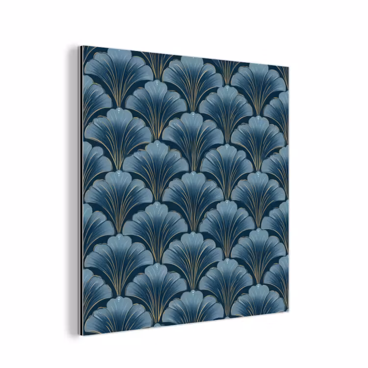 Patroon - Ginkgoblad - Blauw aluminium wit klein 46 -3d