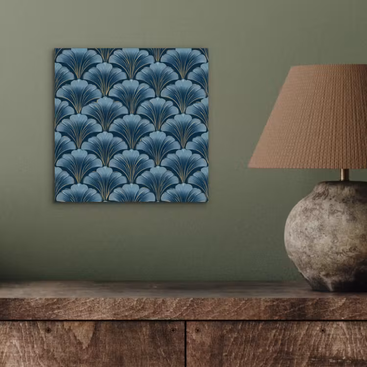 Patroon - Ginkgoblad - Blauw aluminium wit klein 46 -sfeer2