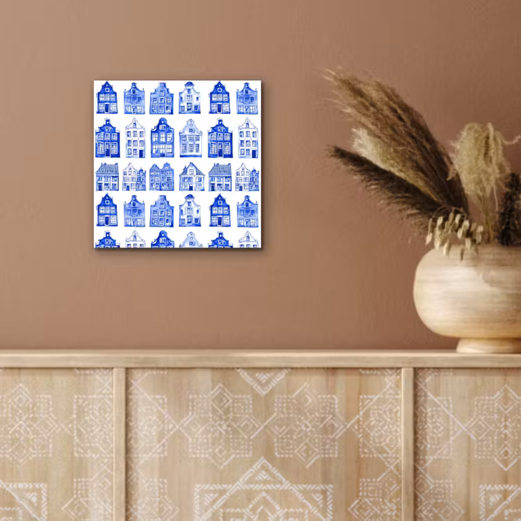 Patroon - Huizen - Blauw aluminium wit klein 46 -sfeer4