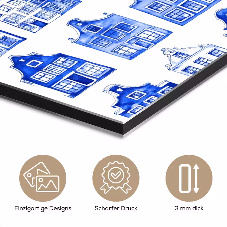 Patroon - Huizen - Blauw aluminium wit klein 46 -closeup_DE