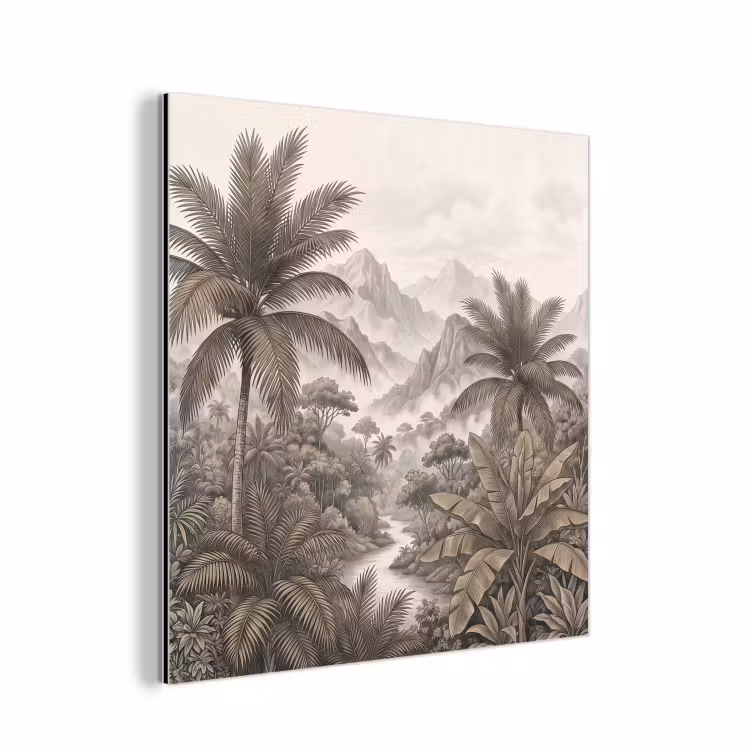Natuur - Bergen - Rivier - Tropisch - Vintage aluminium wit klein -3d