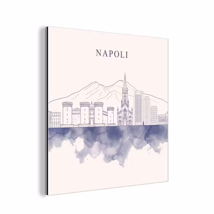 Napels - Skyline - Italie - Lijntekening - Aquarel aluminium wit klein -3d