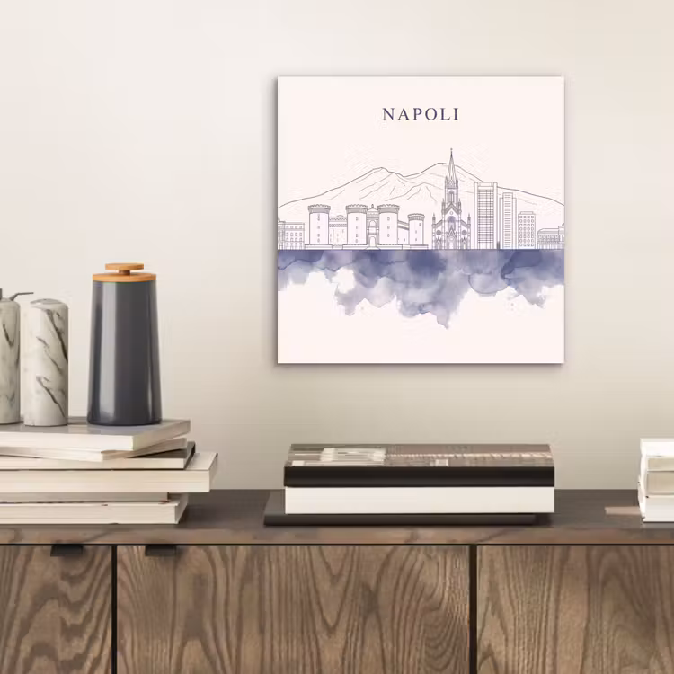 Napels - Skyline - Italie - Lijntekening - Aquarel aluminium wit klein -sfeer1