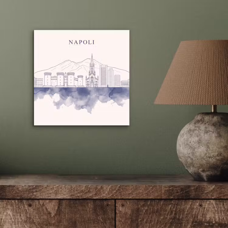 Napels - Skyline - Italie - Lijntekening - Aquarel aluminium wit klein -sfeer2