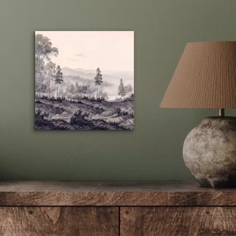 Mistig - Berglandschap - Illustratie aluminium wit klein -sfeer2