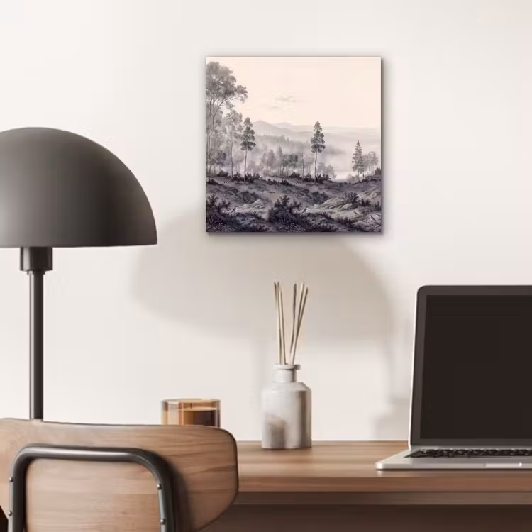 Mistig - Berglandschap - Illustratie aluminium wit klein -sfeer5