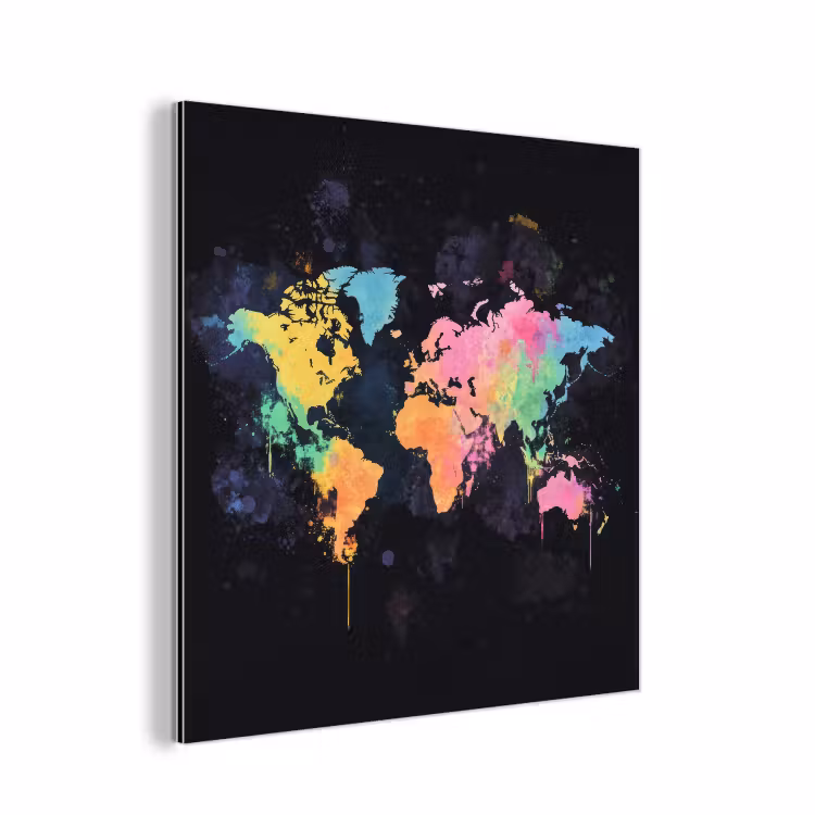 Neon - Pastel - Wereldkaart - Mistig aluminium wit klein -3d