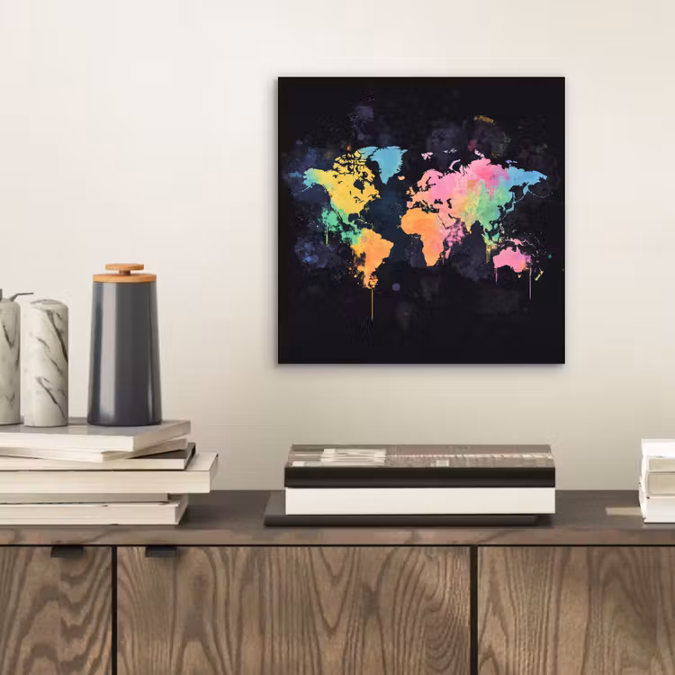 Neon - Pastel - Wereldkaart - Mistig aluminium wit klein -sfeer1